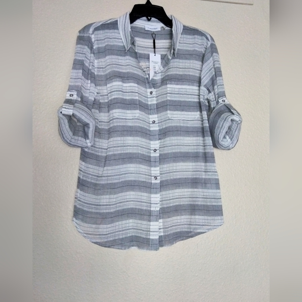 Calvin Klein Stripe Crinkle Woven Shirt S